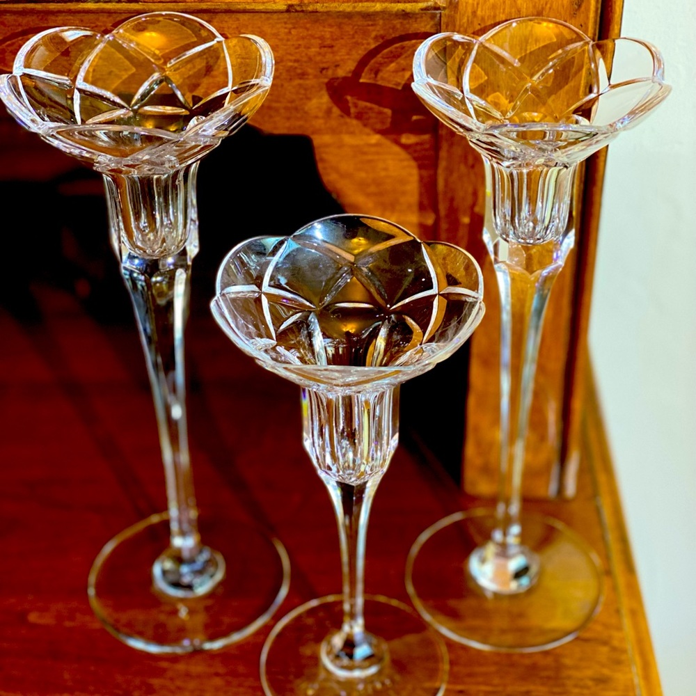 Mikasa Trio of glass candle holders.
